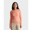 Gant stretch cotton cable C-neck - Peachy Pink