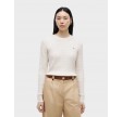 Cable fine C-neck sweater - Heather ivory petal