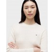 Cable fine C-neck sweater - Heather ivory petal