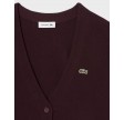 V-neck moss stitch cotton cardigan - Dark burgundy