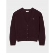 V-neck moss stitch cotton cardigan - Dark burgundy